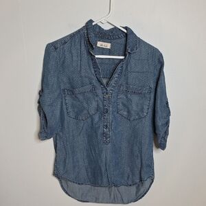 Bella Dahl Blue Polka Dot Tencel Shirt Sz Small
